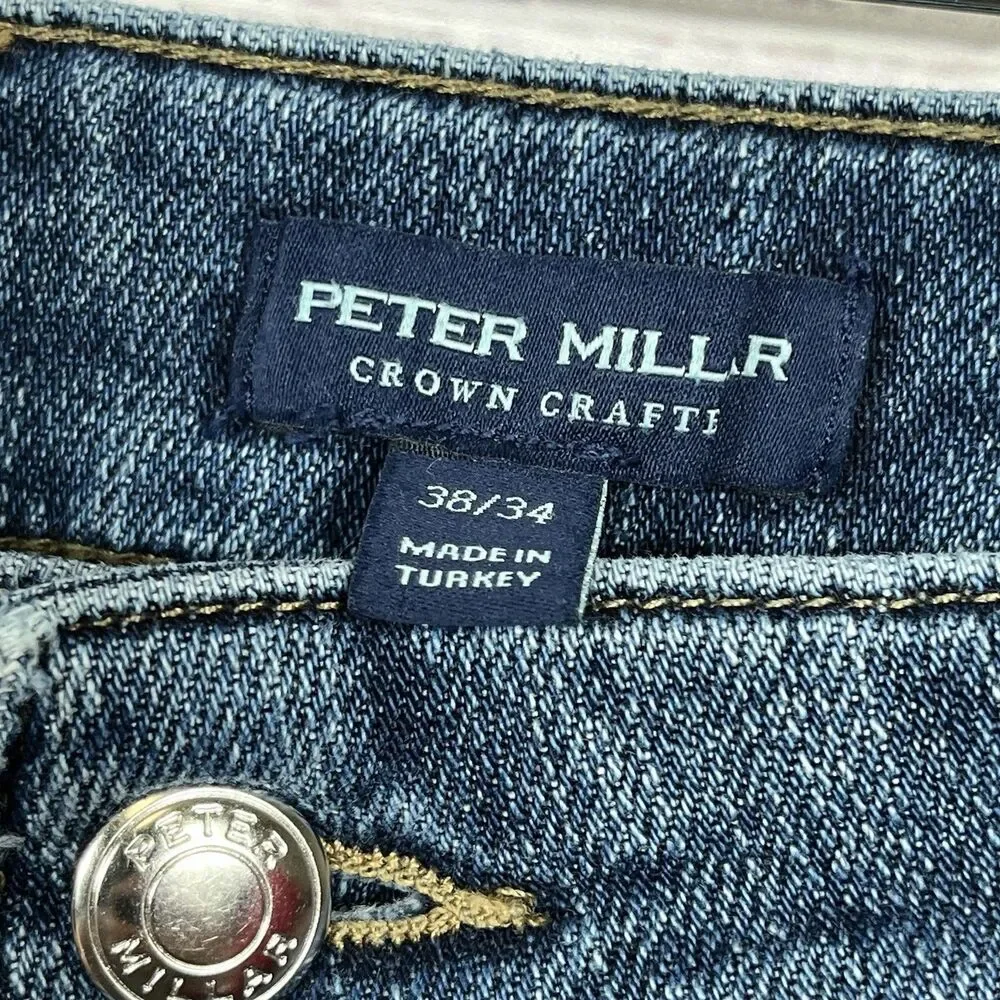 Peter Millar Crown Crafted Jeans 38x34 True Blue Wash Tailored Fit Stretch
